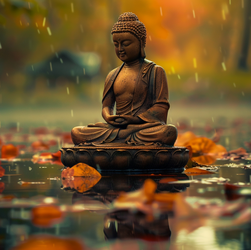 buddha meditating on a lake